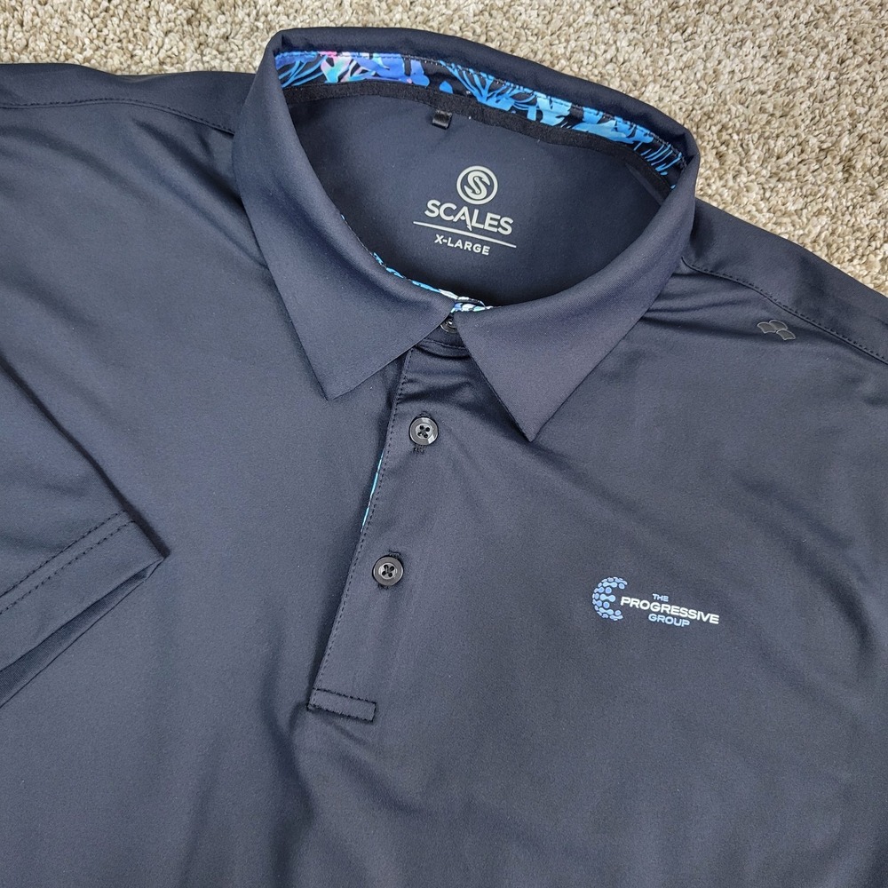 Scales Mens XL Solid Black Performance Stretch Polo Short Sleeve‎